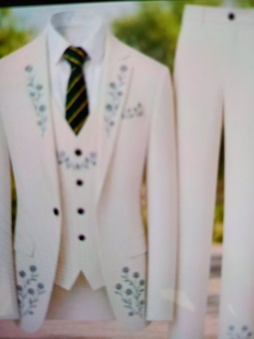 NOUVEAU  GILET  VESTON ET PANTALON  TROIS  PIÈCES  BRODÉS  DE FLEURS POUR MARIAGE FORMEL TAILLE : M-